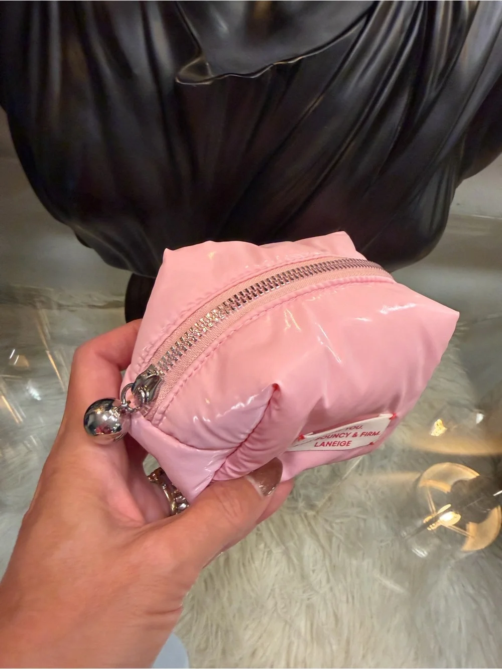 Laneige new Pink Puffy Cosmetic Pouch - Soft Pink Travel Makeup Bag